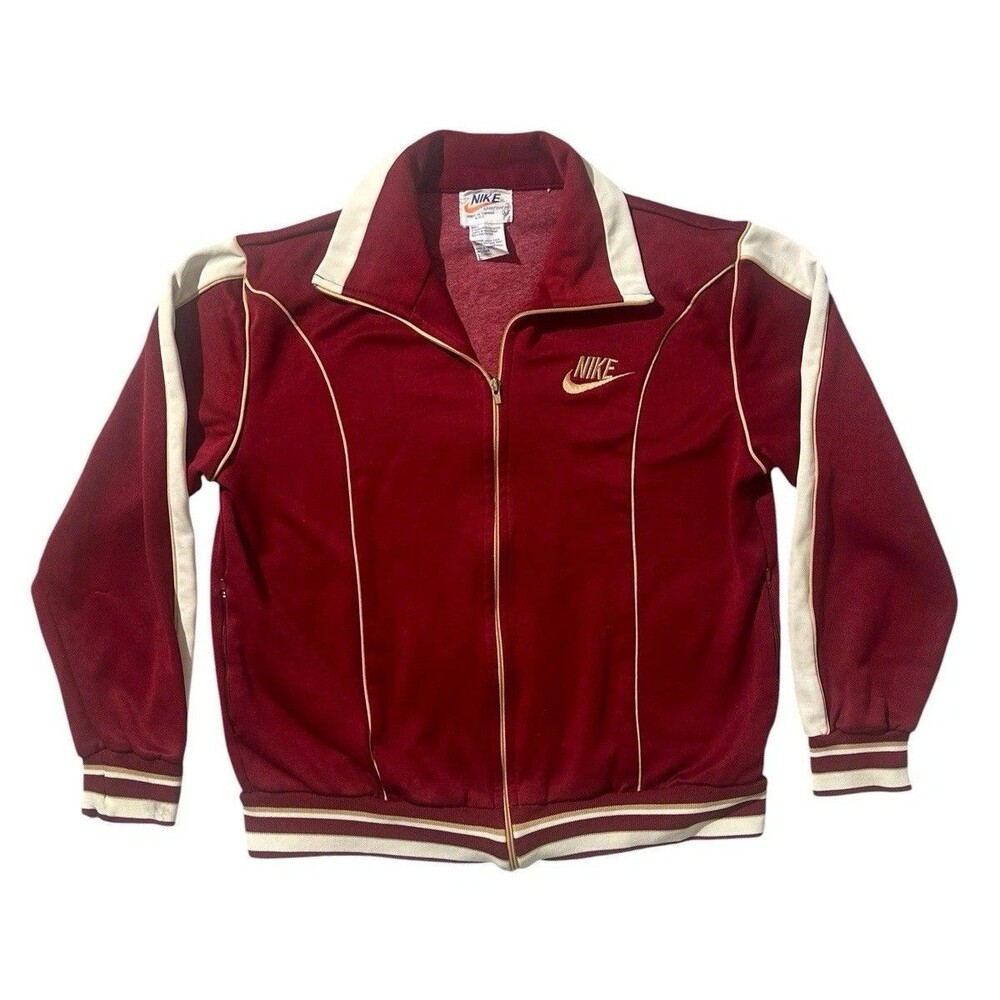VTG 80s Nike Maroon And Gold Zippered Track Jacket Large Rare Lightweight Taiwan